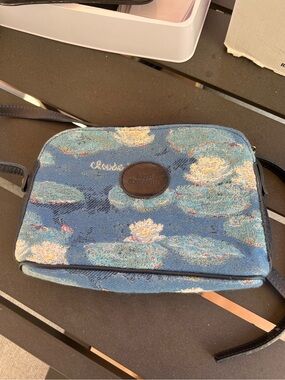Claude Monet Blue Floral Tapestry Crossbody Bag